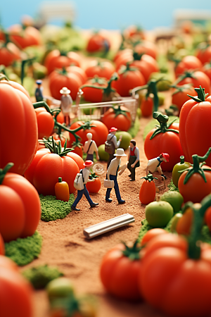 番茄收获种植微距小人