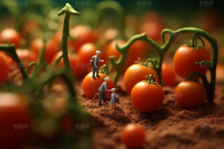 番茄种植3D微距小人