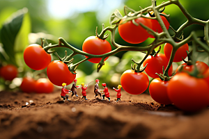 番茄农业采摘微距小人