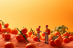 番茄农业收获微距小人