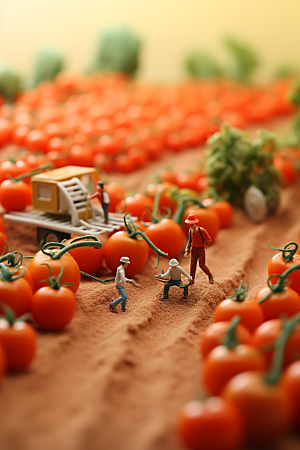 番茄蔬菜采摘微距小人