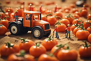 番茄种植生产微距小人