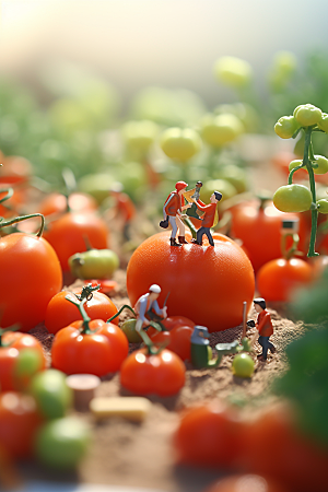 番茄蔬菜收获微距小人