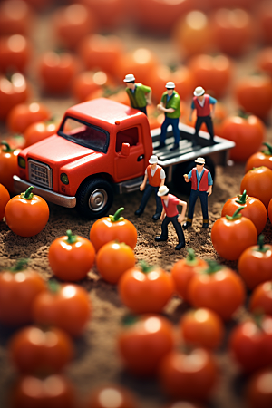 番茄生产收获微距小人