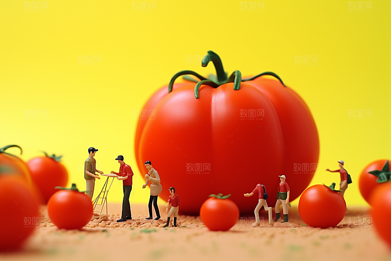 番茄西红柿收获微距小人