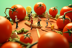 番茄生产种植微距小人
