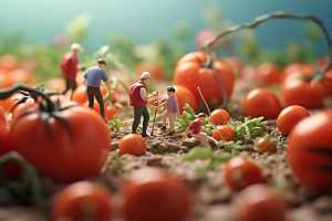 番茄生产蔬菜微距小人