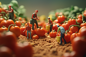 番茄农业生产微距小人