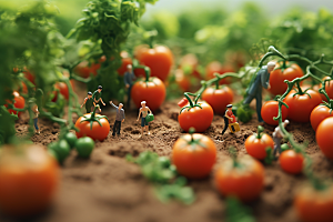 番茄蔬菜种植微距小人