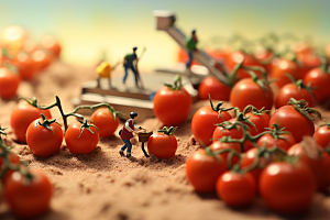 番茄采摘收获微距小人