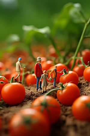 番茄生产西红柿微距小人