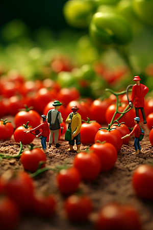 番茄采摘农业微距小人