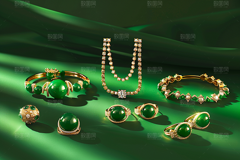 翡翠玉石翠绿精致摄影图