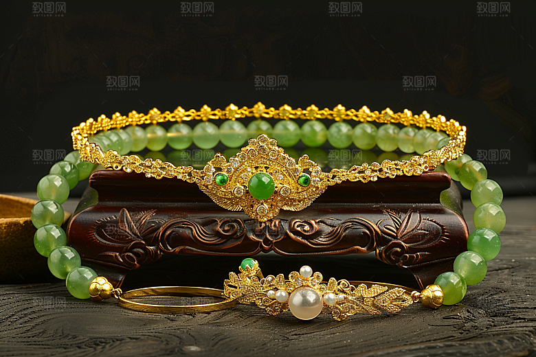 翡翠玉石翠绿珠宝摄影图