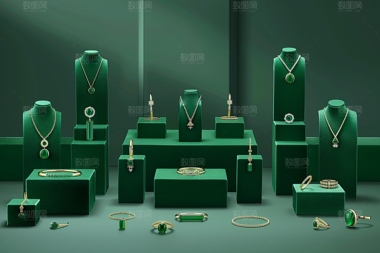 翡翠玉石奢华金镶玉摄影图