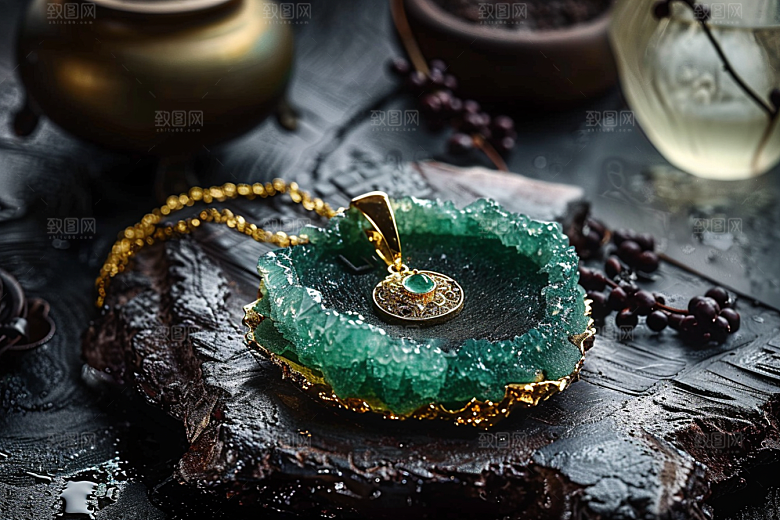 翡翠玉石翠绿精美摄影图