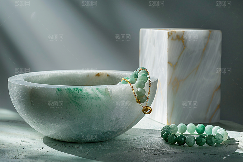 翡翠玉石金镶玉珠宝摄影图