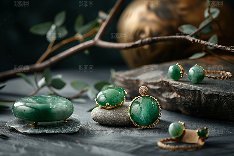 翡翠玉石金镶玉珠宝摄影图