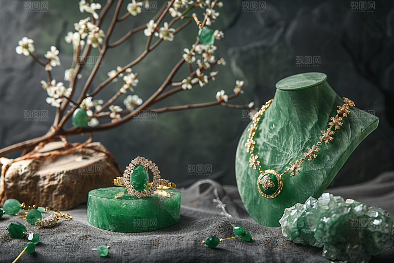 翡翠玉石艺术翠绿摄影图
