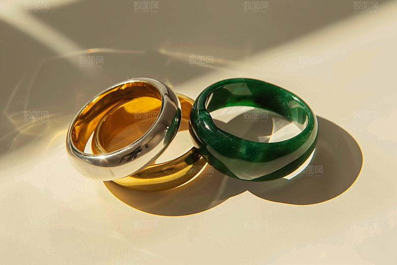 翡翠玉石翠绿金镶玉摄影图