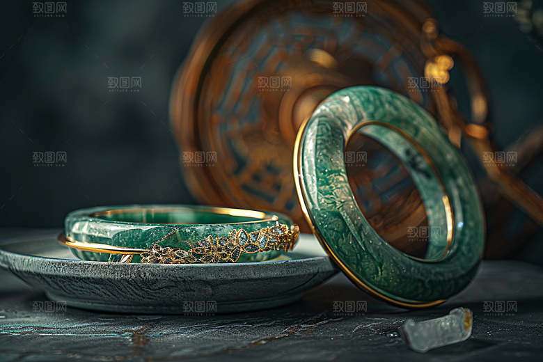 翡翠玉石精致珠宝摄影图