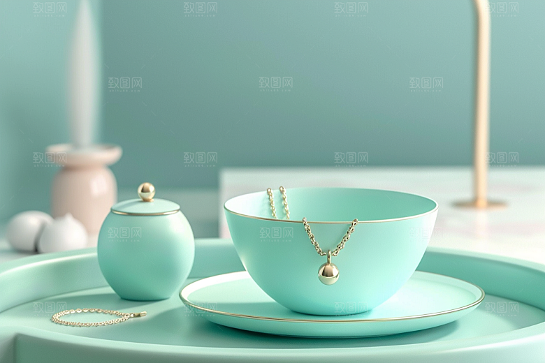 翡翠玉石金镶玉珠宝摄影图