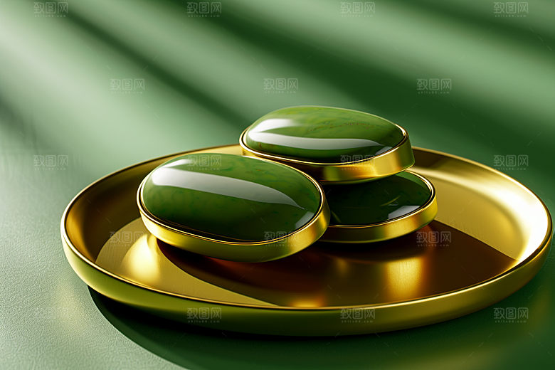 翡翠玉石金镶玉珠宝摄影图