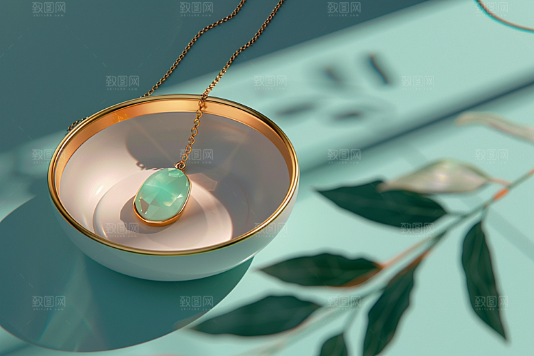 翡翠玉石翠绿珠宝摄影图