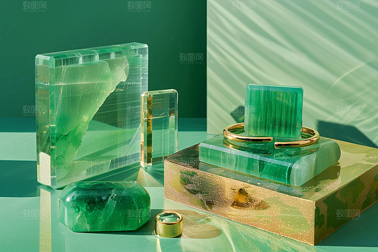 翡翠玉石精致金镶玉摄影图