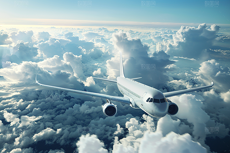 飞机飞翔高空民航摄影图