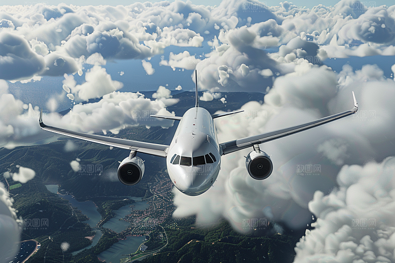 飞机飞翔客机高空摄影图
