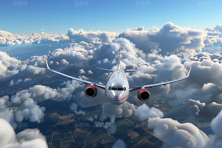 飞机飞翔民航高空摄影图
