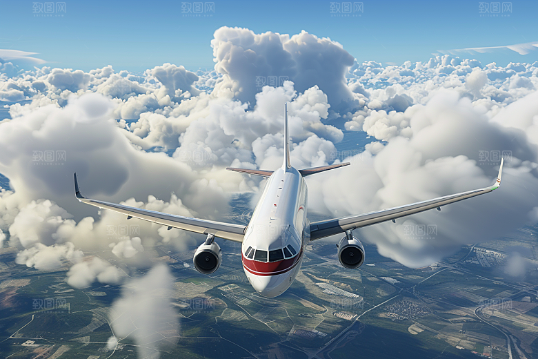 飞机飞翔航空云层之上摄影图