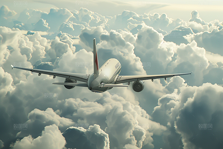 飞机飞翔航空白云摄影图