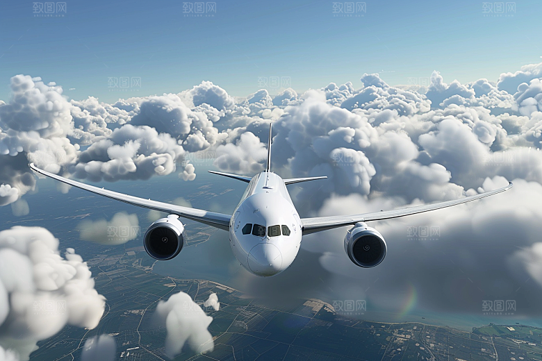 飞机飞翔航空蓝天摄影图