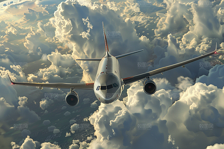 飞机飞翔高清高空摄影图