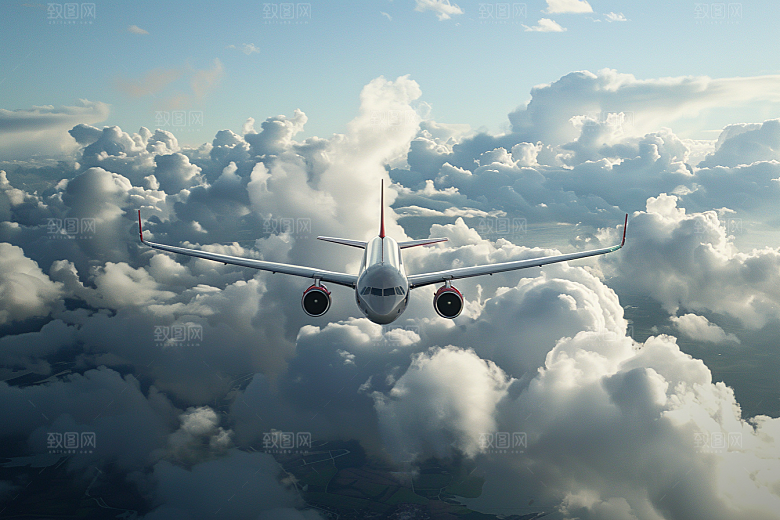 飞机飞翔高清航空摄影图