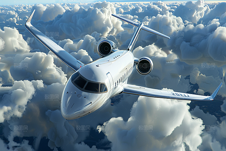飞机飞翔高空高清摄影图