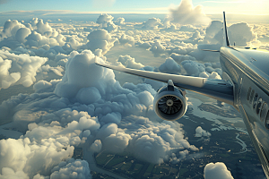 飞机飞翔交通工具白云摄影图