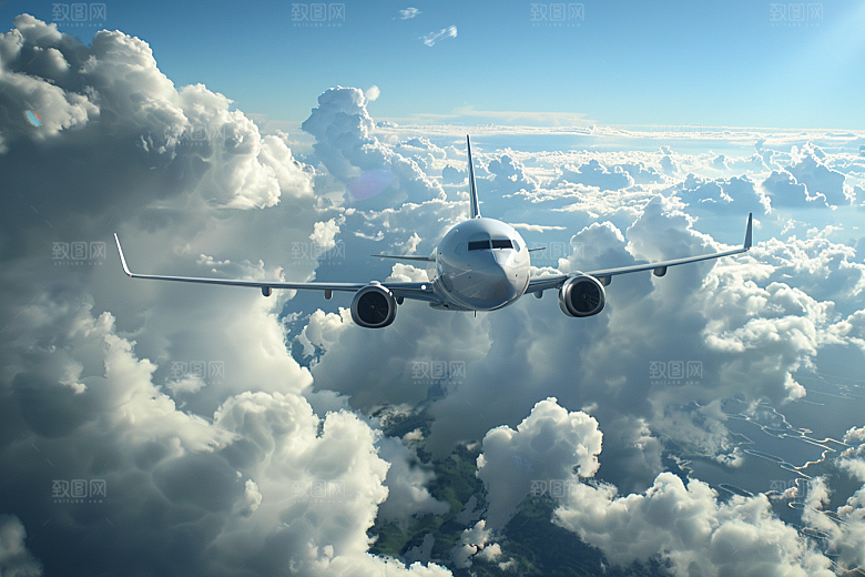 飞机飞翔高空交通工具摄影图