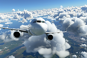 飞机飞翔高空蓝天摄影图
