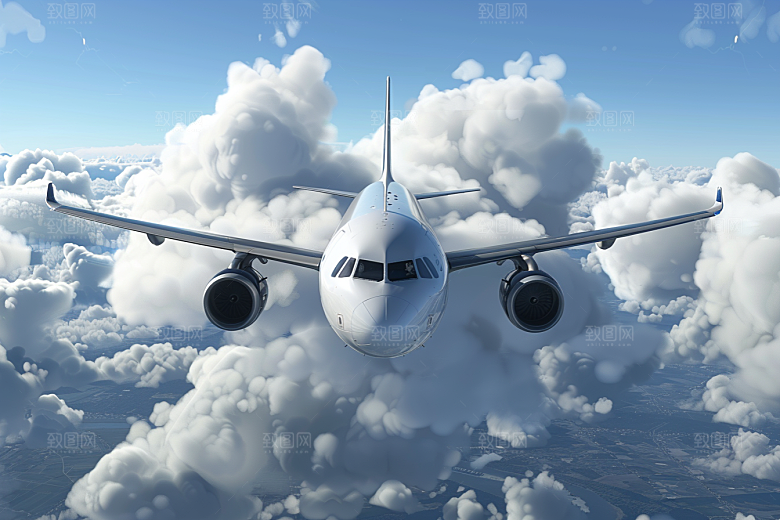 飞机飞翔飞行高空摄影图