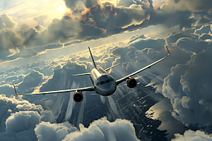 飞机飞翔高空云层之上摄影图
