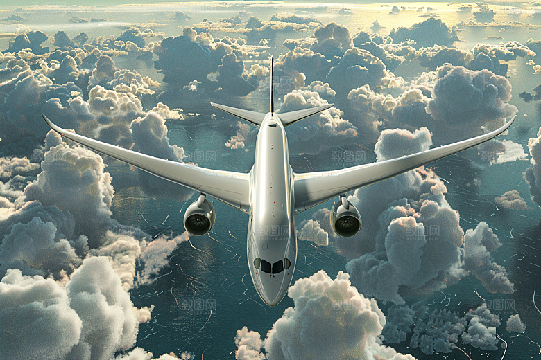 飞机飞翔云层之上高空摄影图