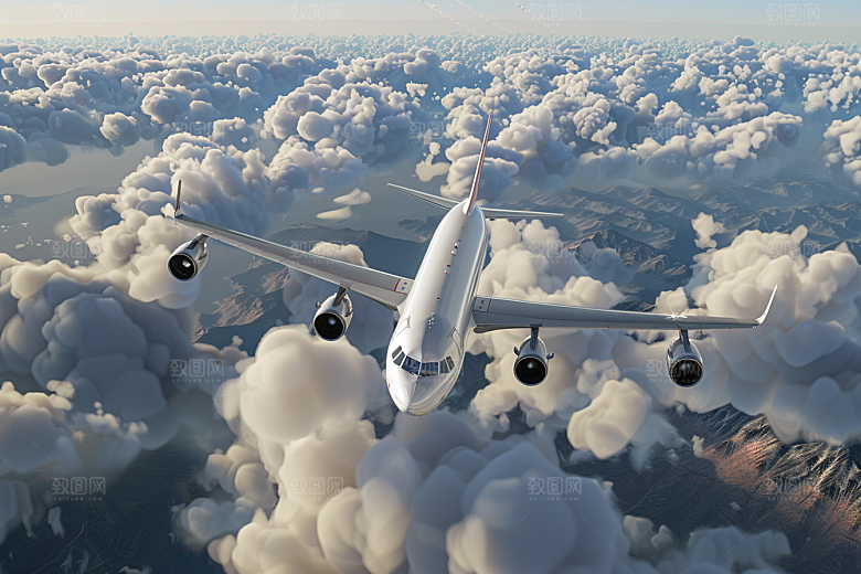 飞机飞翔航空客机摄影图