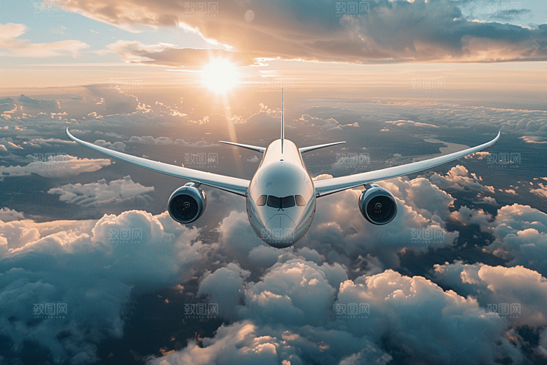 飞机飞翔高空飞行摄影图