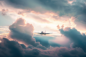 飞机飞翔客机高空摄影图