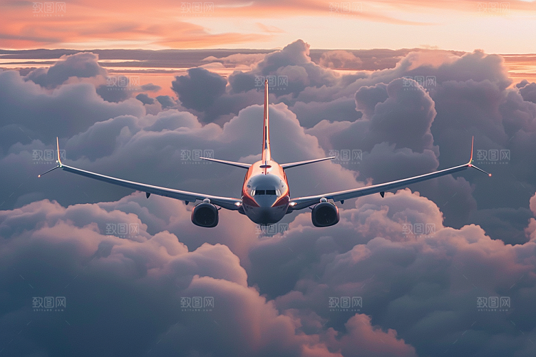 飞机飞翔云层之上航空摄影图