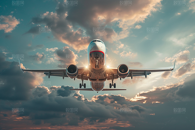 飞机飞翔高空云层之上摄影图