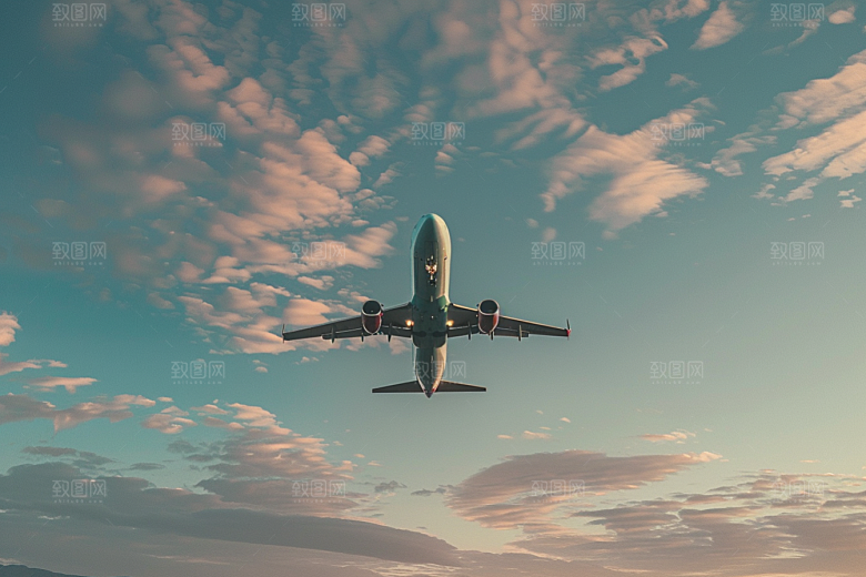 飞机飞翔云层之上航空摄影图
